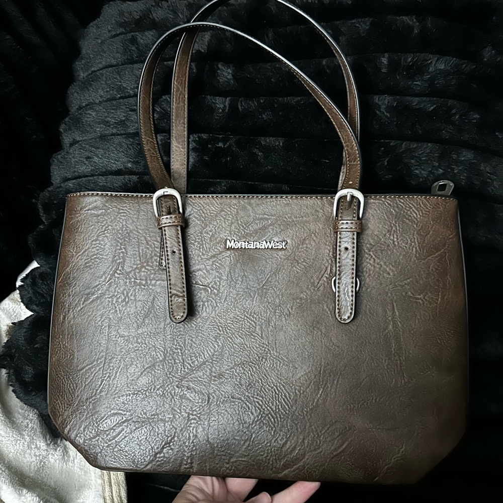 Montana West Brown Leather-Look Shoulder Tote